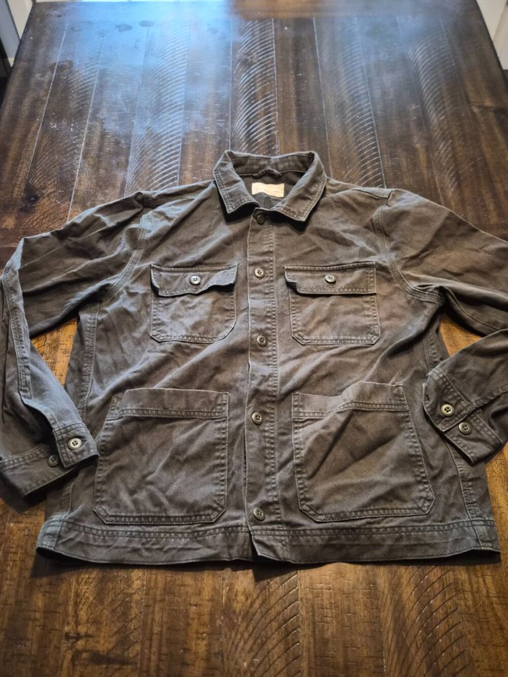 Everlane Mens Organic Cotton Denim Chore Utility Jacket Gray Medium Fading